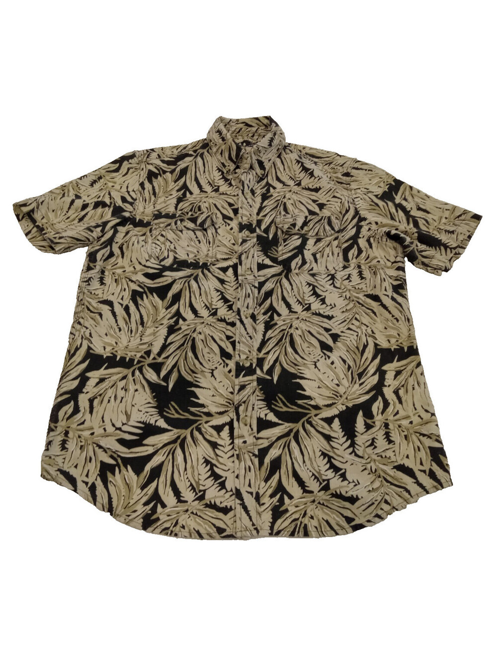 Chaps Shirt Mens Medium Bold Tropical Fern Leaf Print Short Sleeve Dual Pocket M